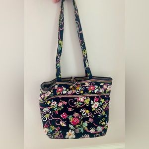 Vera Bradley tote bag- pattern: Ribbons (navy and pink color) - good condition